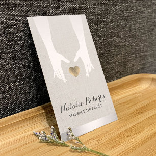Massabehandling Healing Händer & Guld Heart Linen Visitkort