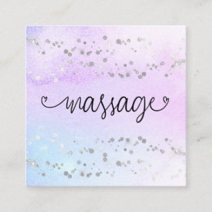 *~* Massabehandling Pastel Rainbow Glitter Heart Fyrkantigt Visitkort