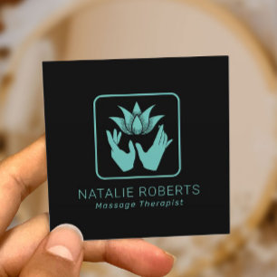 Massabehandling Teal Healning Händer & Lotus Flow Fyrkantigt Visitkort
