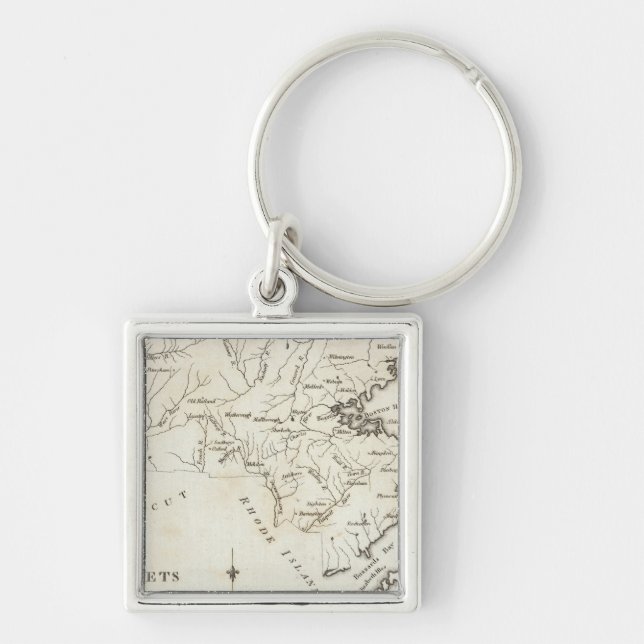 Massachusetts 2 fyrkantig silverfärgad nyckelring (Framsidan)