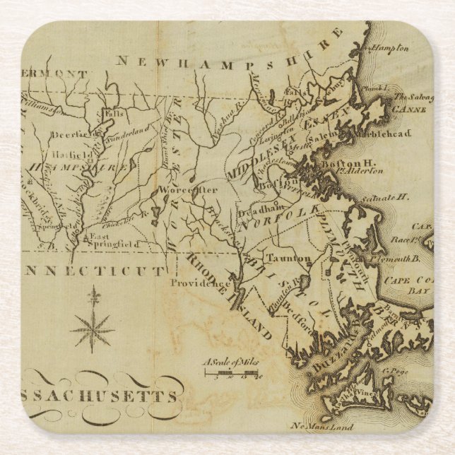 Massachusetts 3 underlägg papper kvadrat (Framsidan)