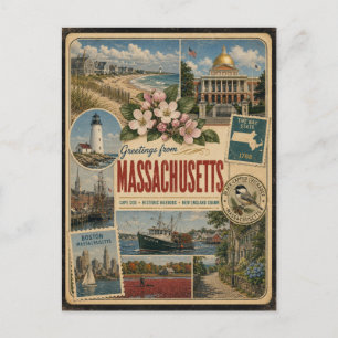 Massachusetts Äkta Vintage Stil Vykort