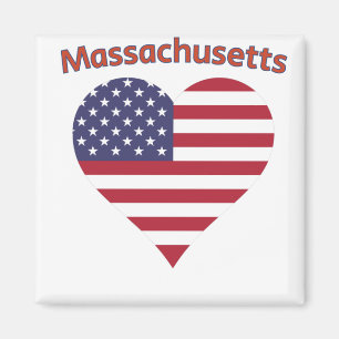 Massachusetts American Flagga Heart Magnet