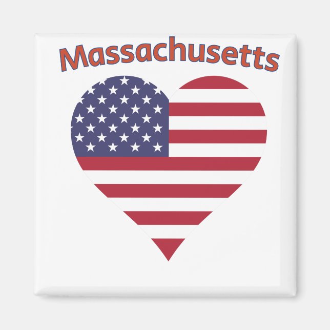 Massachusetts American Flagga Heart Magnet (Framsidan)