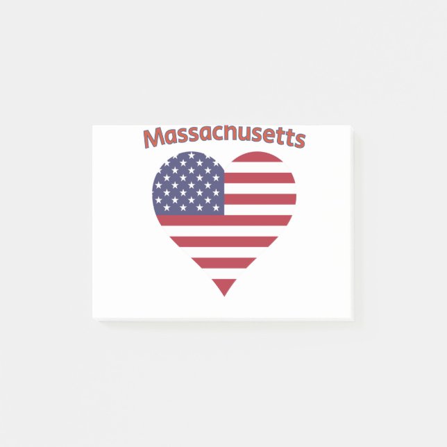 Massachusetts American Flagga Heart Post-it Block (Framsida)