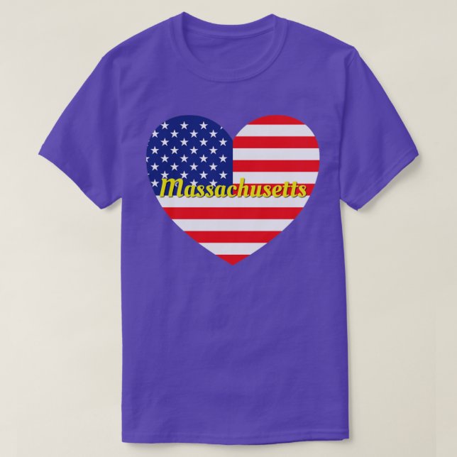 Massachusetts American Flagga Heart T Shirt (Design framsida)