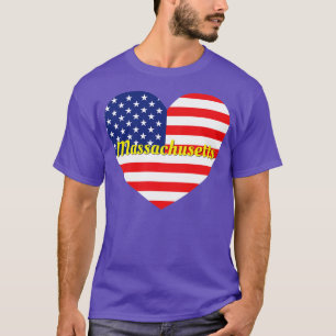 Massachusetts American Flagga Heart T Shirt
