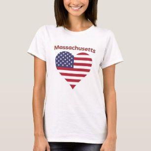 Massachusetts American Flagga Heart T Shirt