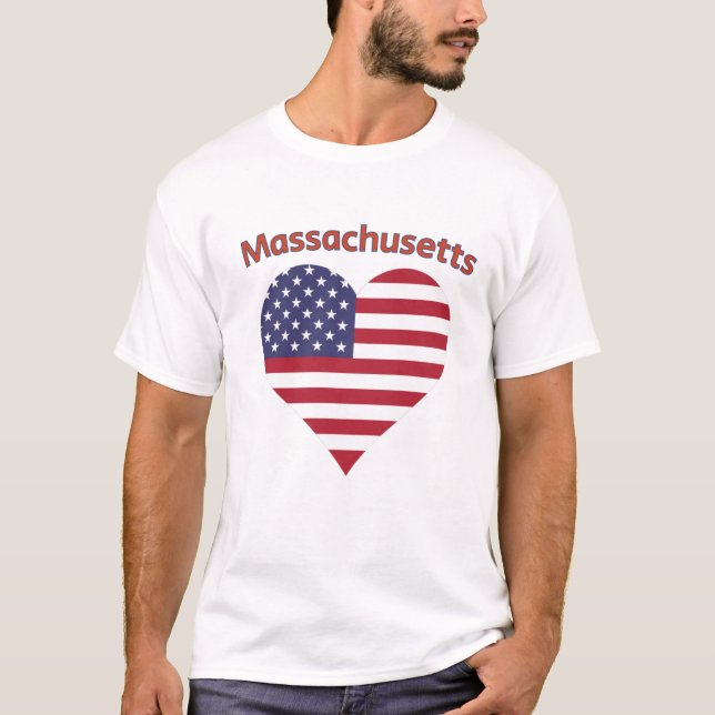 Massachusetts American Flagga Heart T Shirt (Framsida)