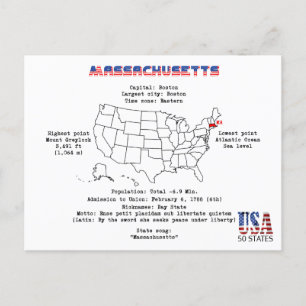 Massachusetts American State på en karta och närma Helg Vykort