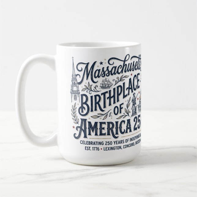 Massachusetts: Amerikas födelseplats 250 Kaffemugg (Vänster)