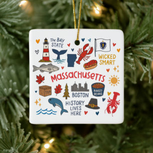 Massachusetts Anpassad Familjeresa Jul Julgransprydnad Keramik