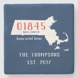 Massachusetts Anpassningsbar Town Zip Code Drink C Stenunderlägg