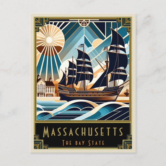 Massachusetts | Art Deco Vykort (Framsida)