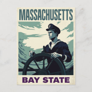 Massachusetts Bay State Sjöfarare Vintage Resa Vykort