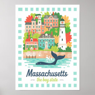 Massachusetts Bay State USA Summer Travel Poster