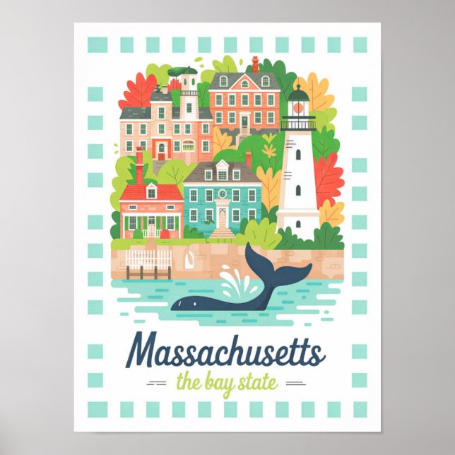 Massachusetts Bay State USA Summer Travel Poster (Framsidan)