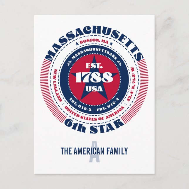 Massachusetts, Boston MORSA, Patriotic Monogram Vykort (Framsida)
