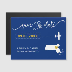 Massachusetts Bröllop spara datum Card, Karta Magnetisk Inbjudningskort