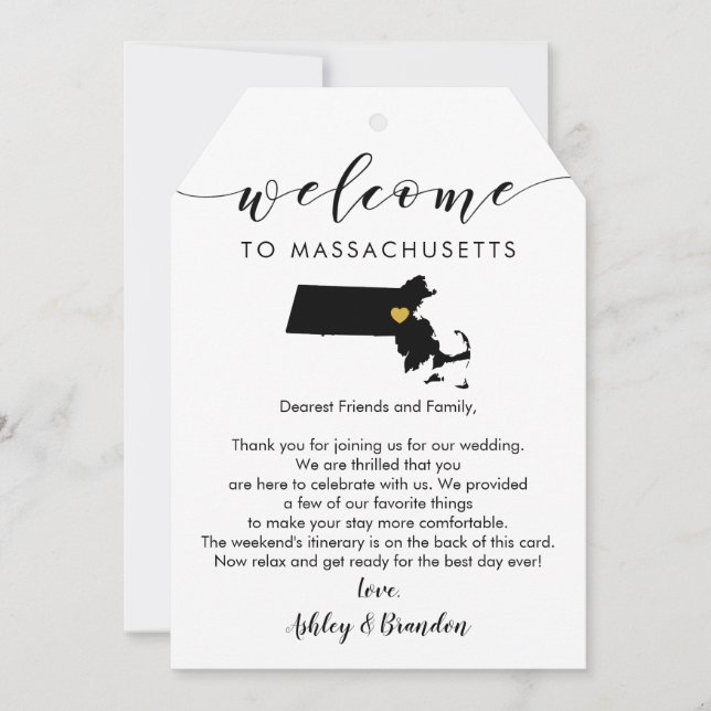 Massachusetts Bröllop VälkomstMärkre Brev Itinerar (Framsida)