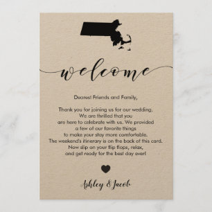 Massachusetts Bröllop Welcome Brev & Itinerary Program