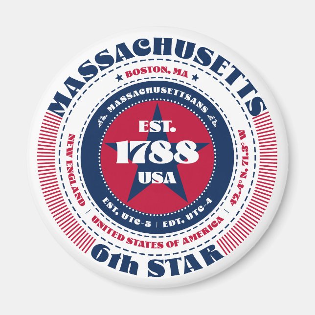 Massachusetts Circle Typography Souvenir Magnet (Framsidan)