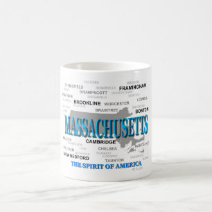Massachusetts Cities och Städer State Pride Karta Kaffemugg