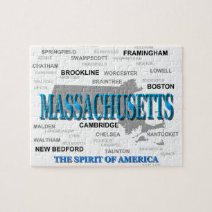 Massachusetts Cities och Städer State Pride Karta Pussel