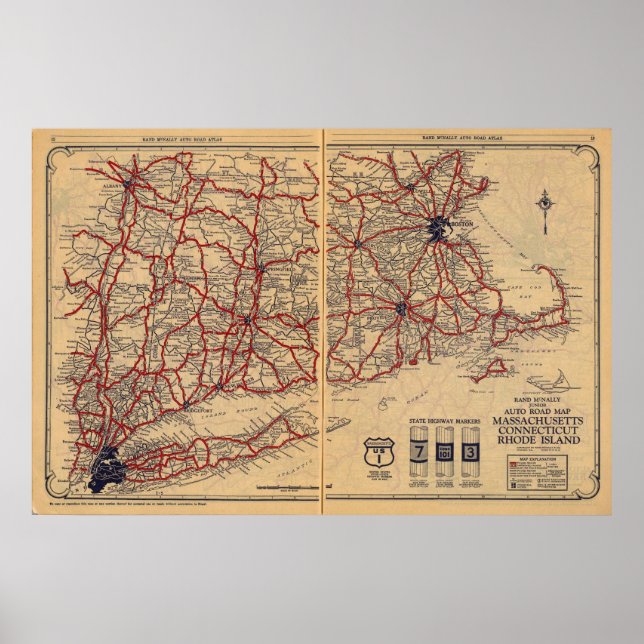 Massachusetts, Connecticut, Rhod Island Poster (Framsidan)