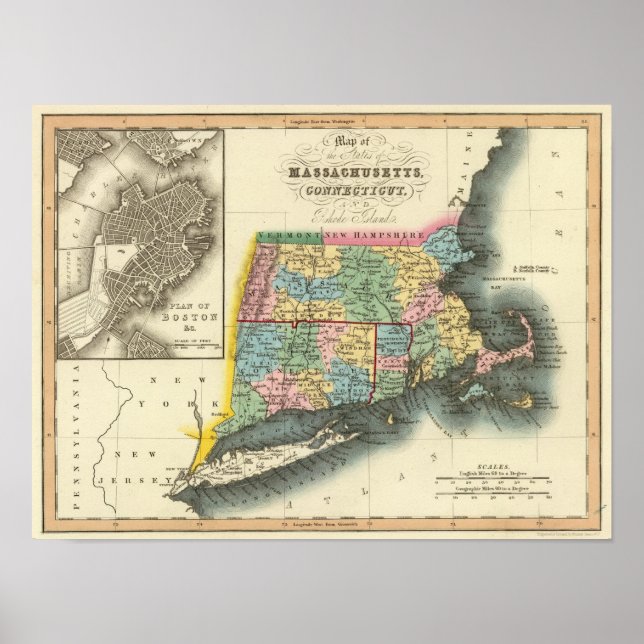 Massachusetts, Connecticut, Rhode island Poster (Framsidan)