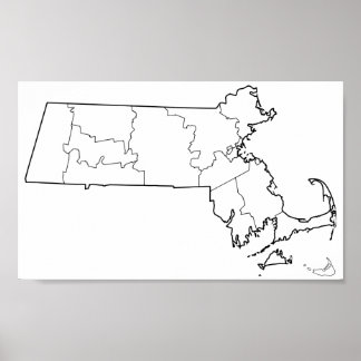 Massachusetts Countys Blank Outline Karta Poster