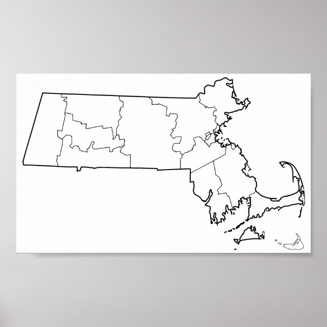 Massachusetts Countys Blank Outline Karta Poster (Framsidan)