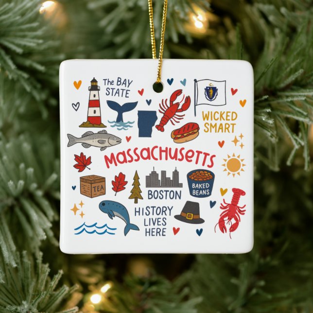 Massachusetts Custom Family Trip Christmas Julgransprydnad Keramik (Träd)