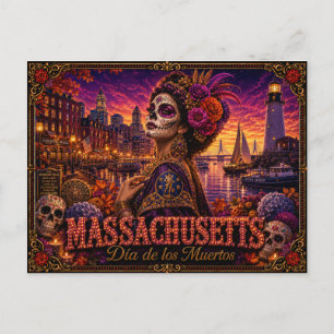 Massachusetts Día de los Muertos Retro Vykort