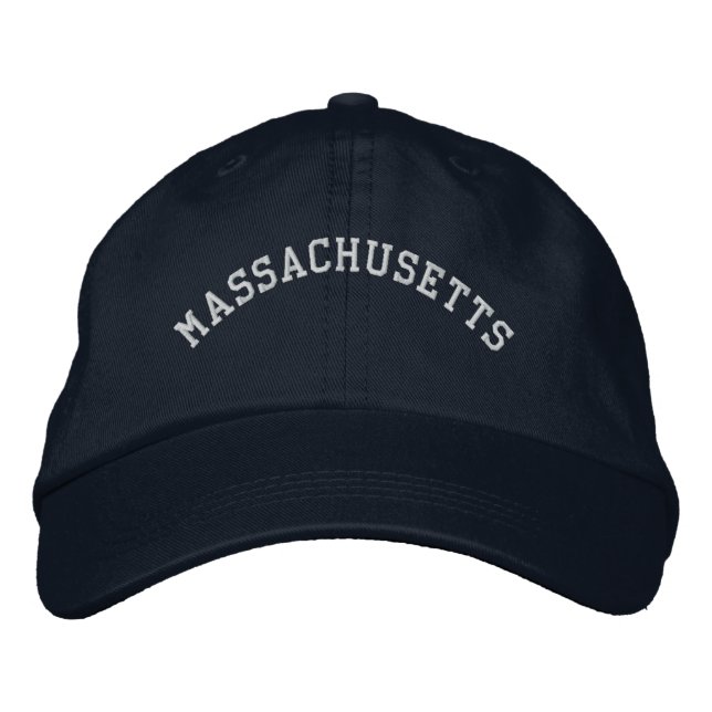 Massachusetts Embroiderade Cap Navy Blue Broderad Keps (Framsida)