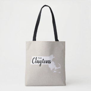 Massachusetts Family Monogram State Tote Bag Tygkasse