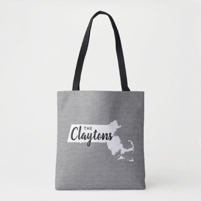 Massachusetts Family Monogram State Tote Bag Tygkasse (Framsida)