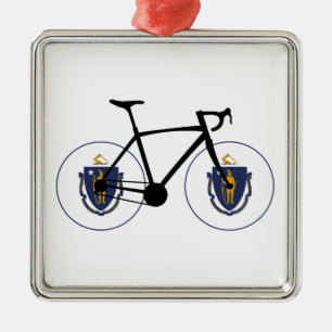 Massachusetts Flagga Cycling Julgransprydnad Metall