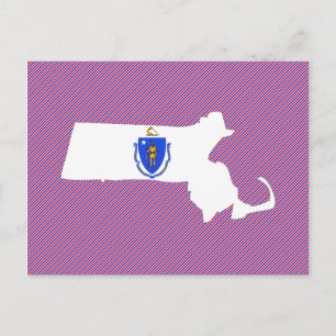 Massachusetts Flagga Karta Vykort