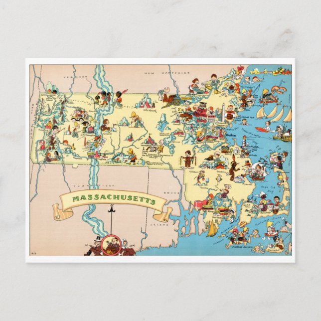 Massachusetts Funny Vintage Karta Vykort (Framsida)