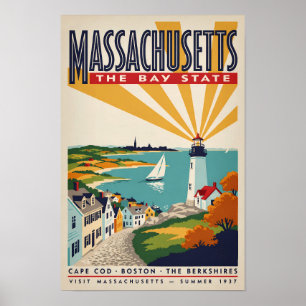 Massachusetts fyrillustration resa konst poster
