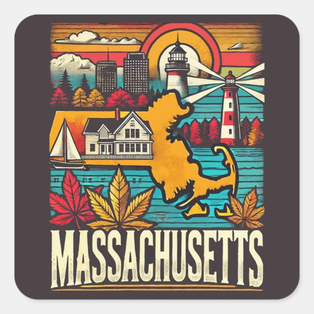Massachusetts Fyrkantigt Klistermärke (Framsida)
