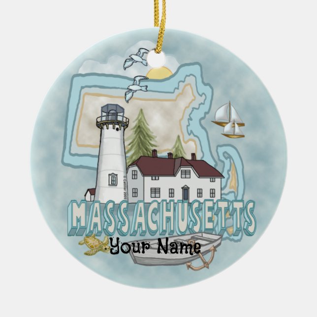 Massachusetts fythouse-ornament julgransprydnad keramik (Framsidan)