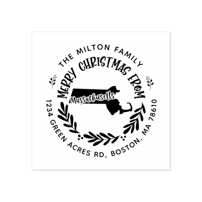 Massachusetts god jul returadress stämpel (Tryck)