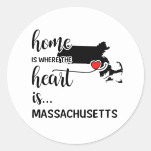 Massachusetts hem är där hjärtat finns runt klistermärke