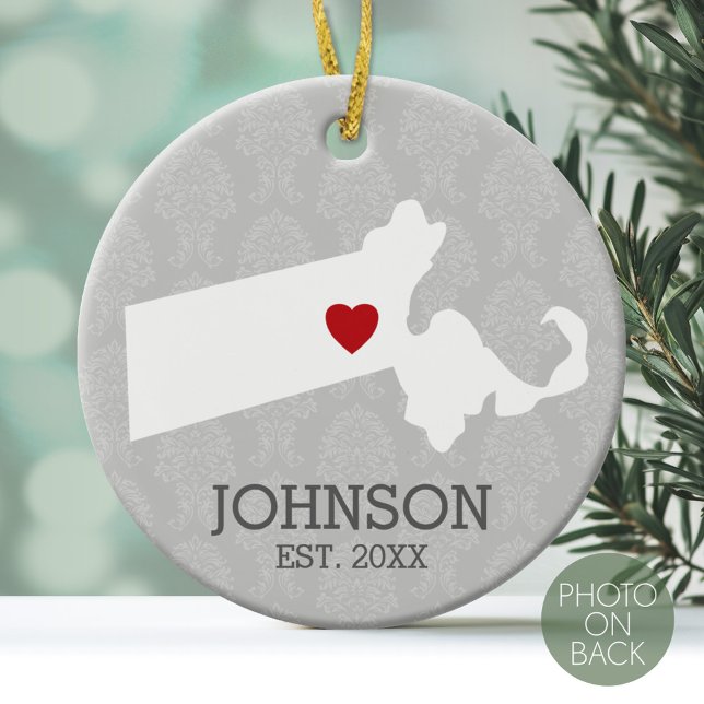 Massachusetts Home State City Karta - Personligt b Julgransprydnad Keramik (Personalized Photo Ornament)