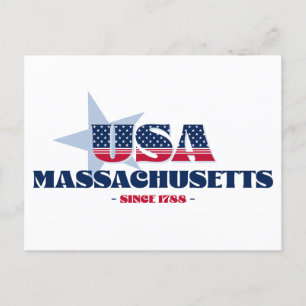 Massachusetts i rött, vitt och blått vykort