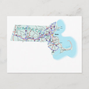 Massachusetts Interstate Karta vycard Vykort