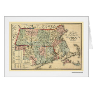 Massachusetts järnvägkarta 1879 hälsningskort