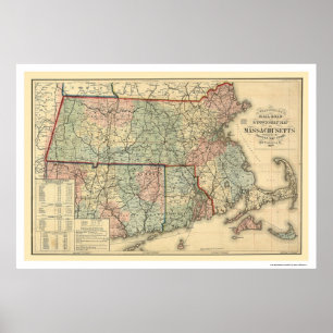 Massachusetts järnvägkarta 1879 poster